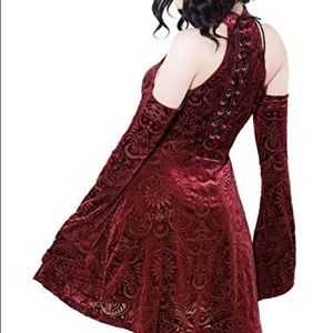 Killstar Vela Burnout Dress red velvet rare goth